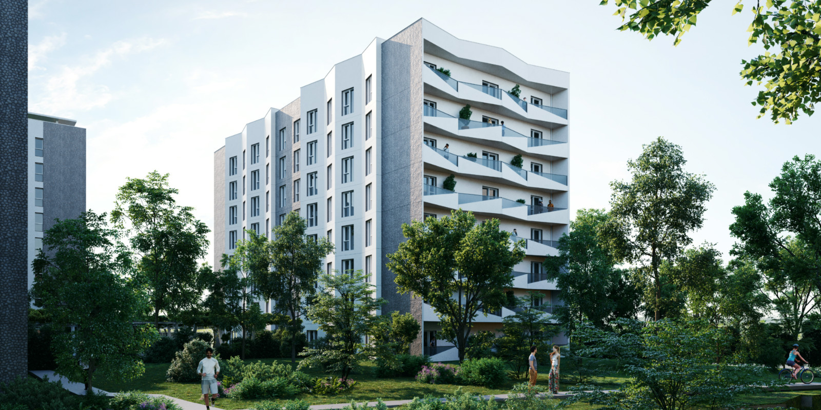 appartement neuf campus compostelle perspective exterieure vue coté à pessac