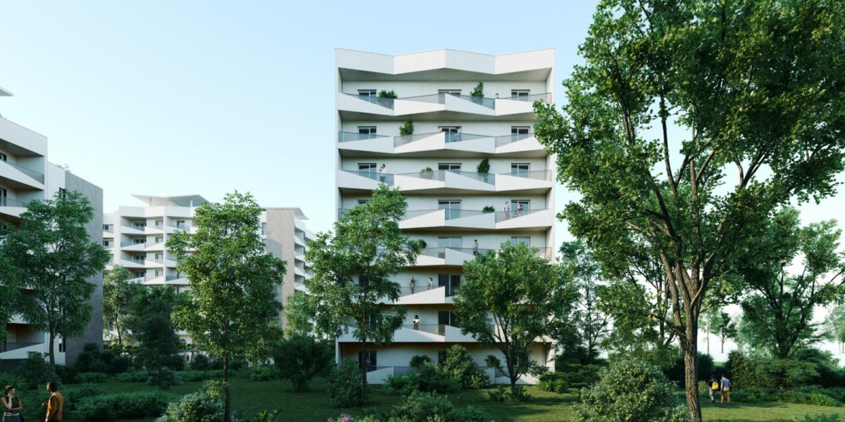 appartement neuf campus compostelle perspective exterieure vue face à pessac